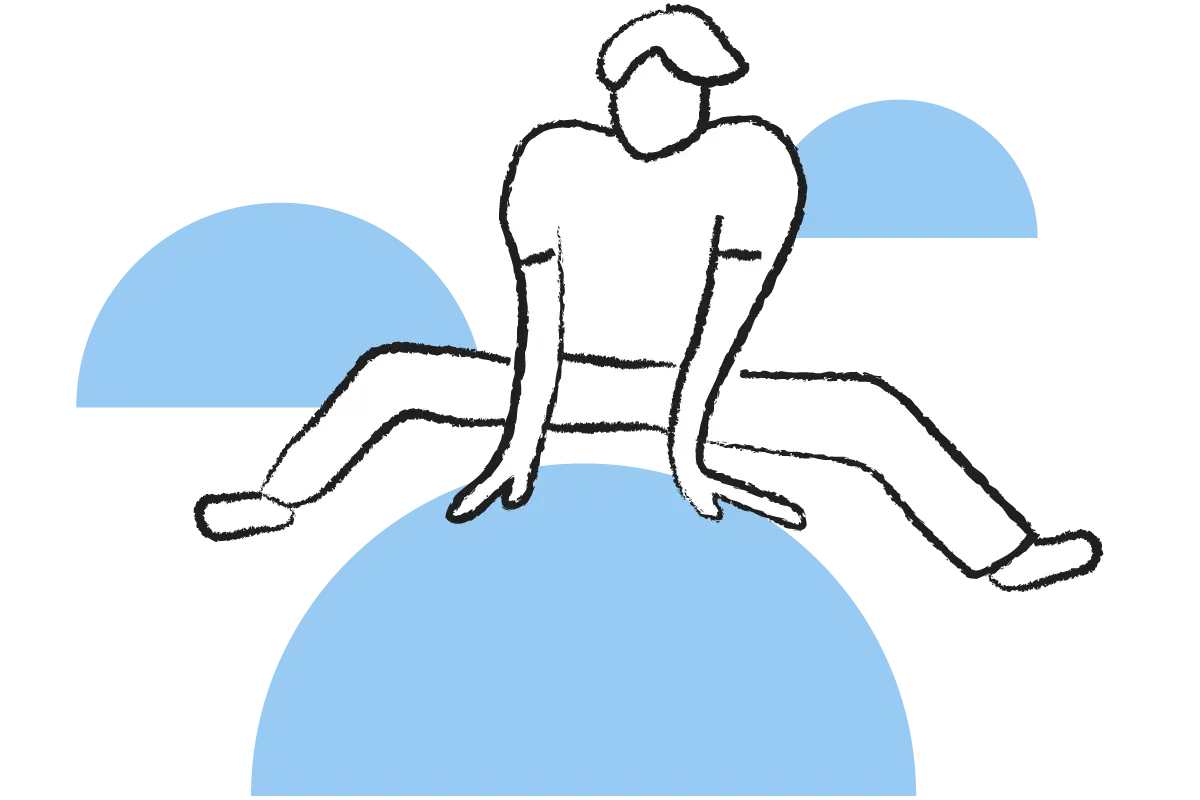 Drawing of a person leap-frogging over a blue dome shape.